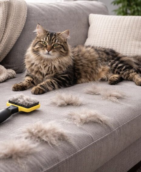 линееща се котка на диван